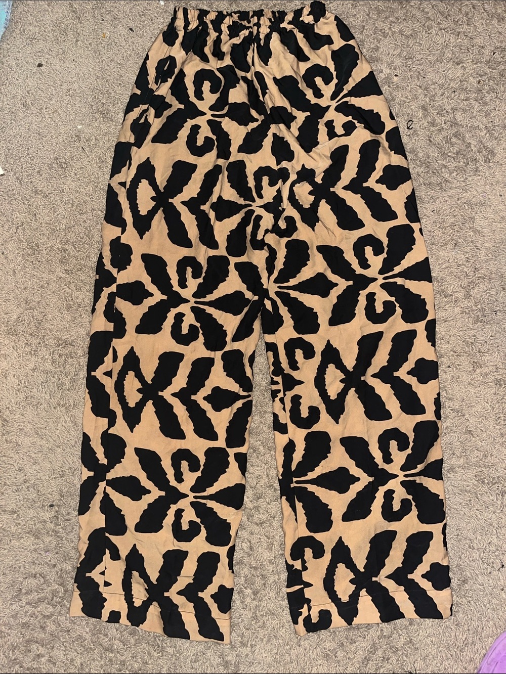 Girls' Elastic Waist Wide-Leg Pants - Black & Tan Floral Print
